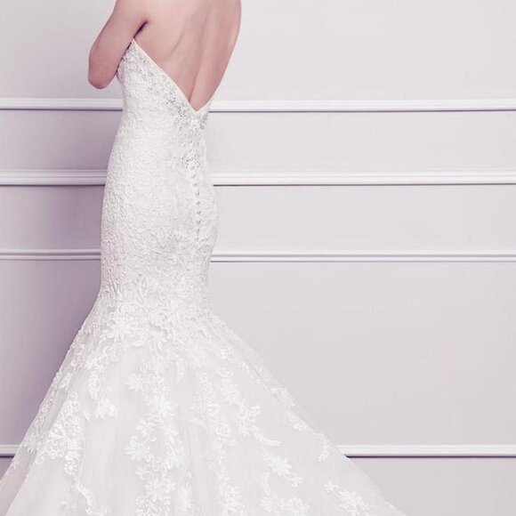 NEW Blush Ivory Mermaid Lace Fit & Flare Bridal Gown, Sexy Flattering Strapless - Picture 8 of 14